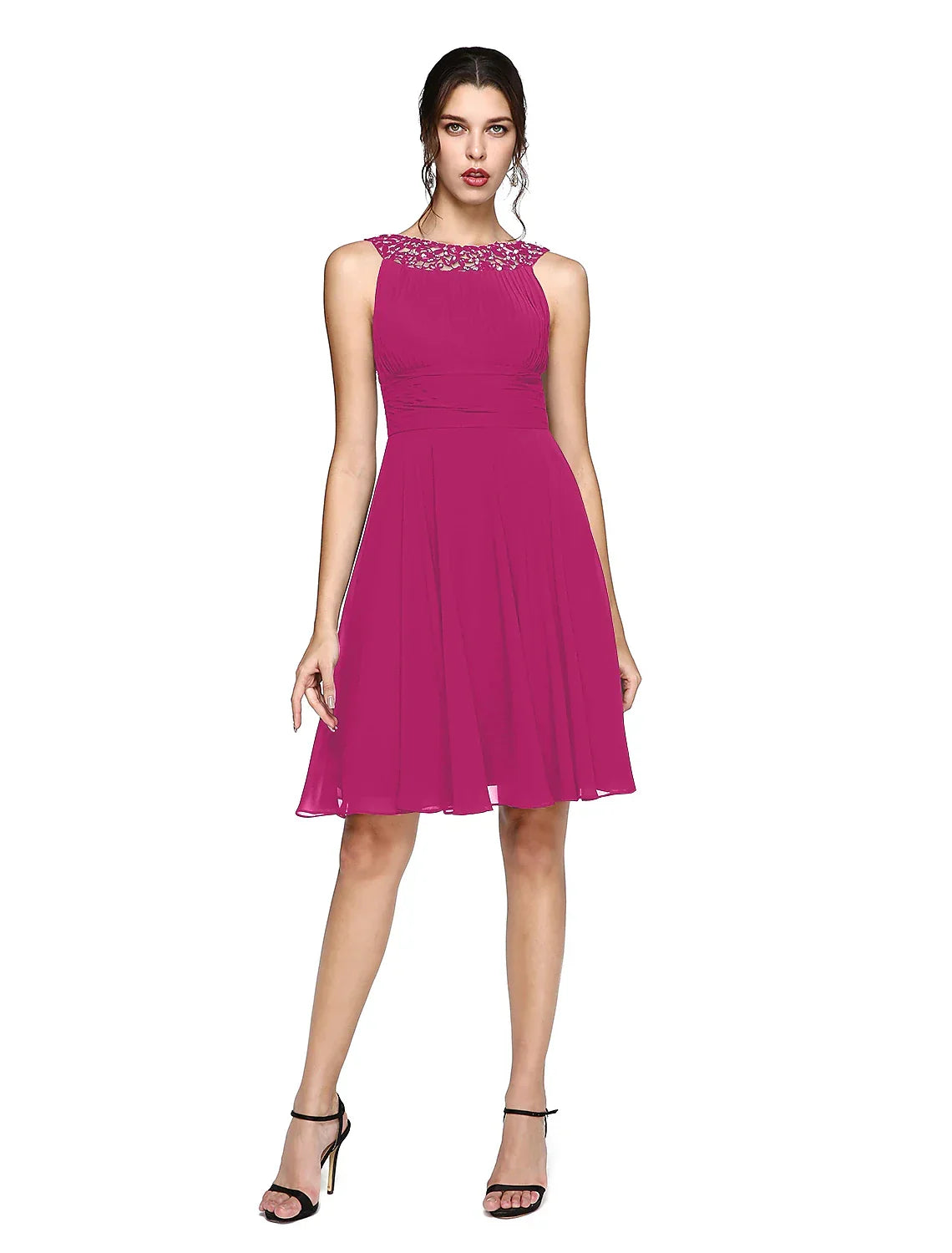 Cocktail Dresses Party Dress Wedding Guest Cocktail Party Knee Length Sleeveless Illusion Neck with Ruched