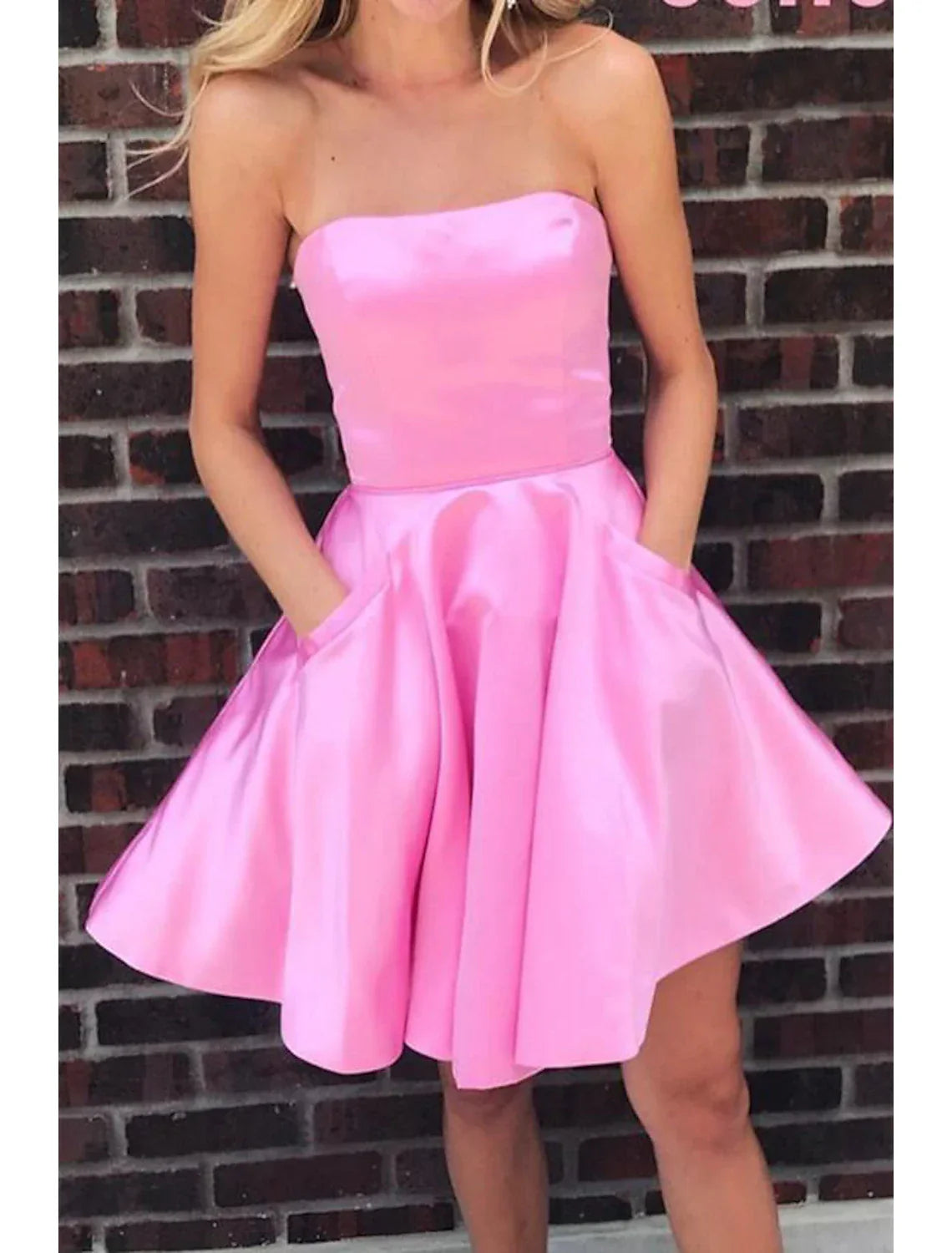 Hot Flirty Homecoming Cocktail Party Dress Strapless Sleeveless Short / Mini with Sleek Pleats