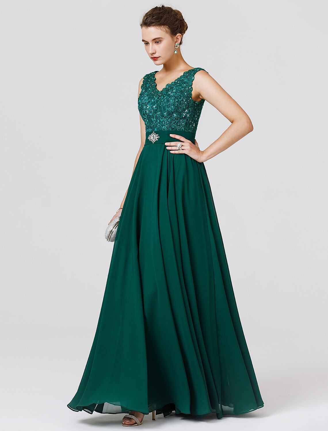 Wedding Guest Floor Length Sleeveless V Neck V Back with Sash / Ribbon Beading