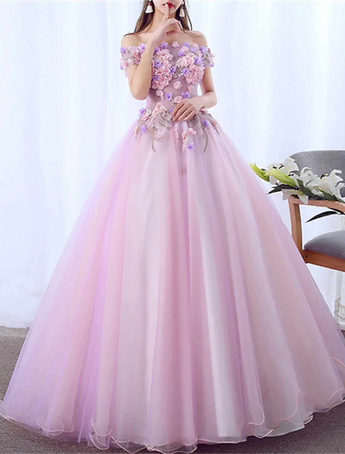 Ball Gown Quinceanera Dresses Princess Dress Performance Sweet 16 Floor Length Short Sleeve Off Shoulder with Appliques