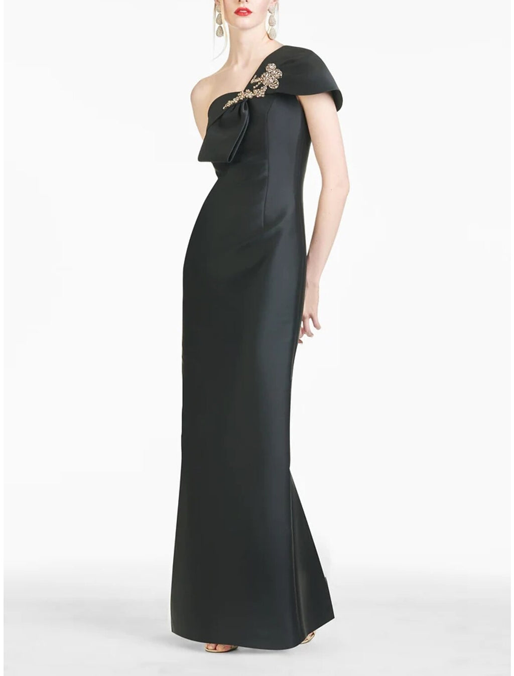 Green Sheath / Column Evening Gown Elegant Dress Formal Floor Length Christmas Red Dress Short Sleeve One Shoulder with Bow(s) Shouder Flower