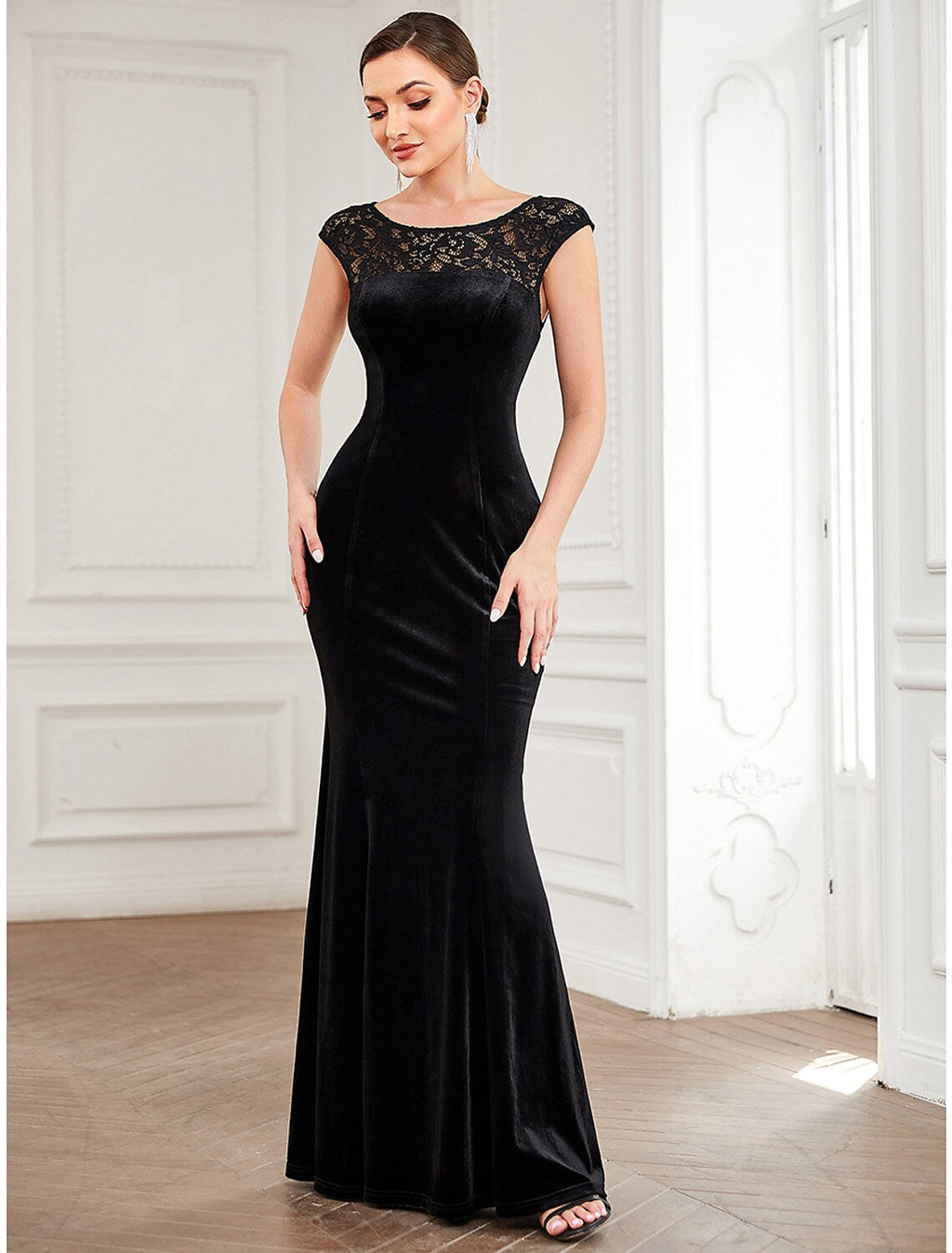 Evening Gown Elegant Dress Formal Floor Length Short Sleeve Insert