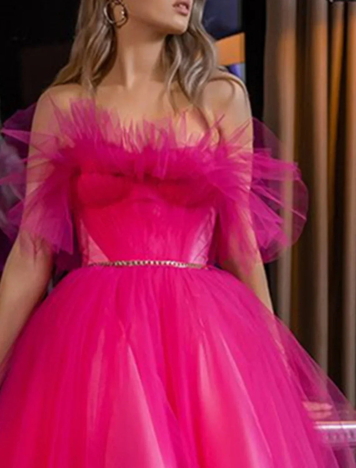 Evening Gown Elegant Dress Wedding Guest Party Wear Tea Length Sleeveless Strapless with Pleats