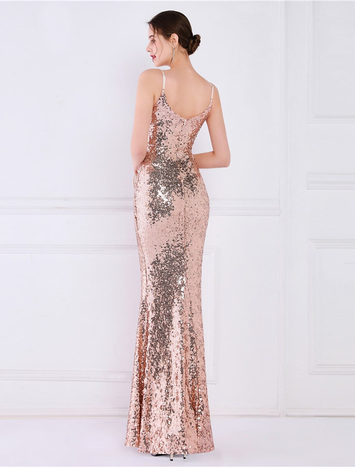 Evening Gown Elegant Dress Wedding Floor Length Sleeveless Strap V Back