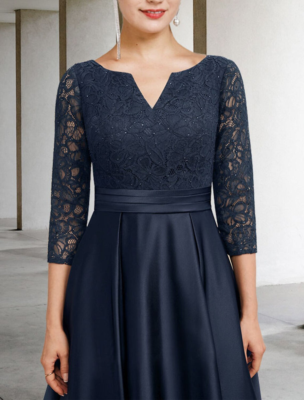 Mother of the Bride Dress Plus Size Elegant V Neck Ankle Length 3/4 Length Sleeve No with Pleats Ruched