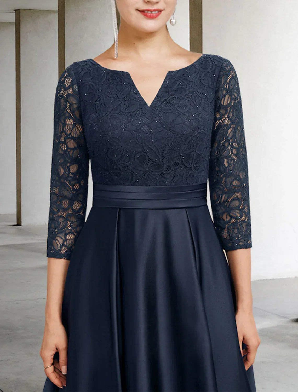 Mother of the Bride Dress Plus Size Elegant V Neck Length Sleeve