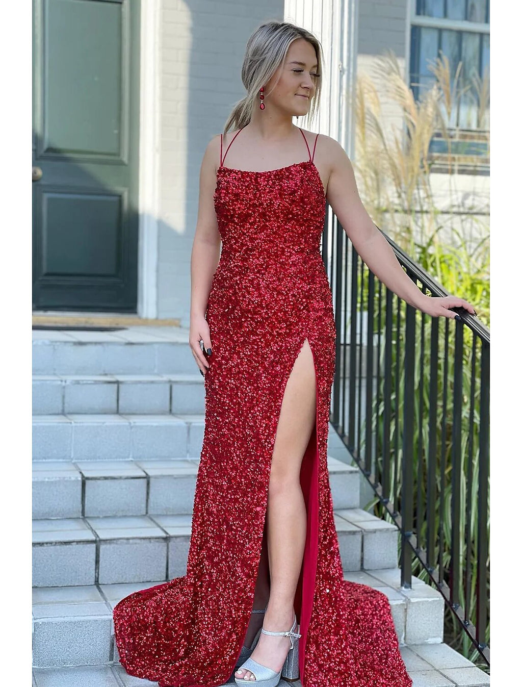 Mermaid / Trumpet Prom Dresses Hot Dress Formal Sweep / Brush Train Sleeveless Spaghetti Strap Backless with Slit
