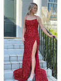 Mermaid / Trumpet Prom Dresses Hot Dress Formal Sweep / Brush Train Sleeveless Spaghetti Strap Backless with Slit