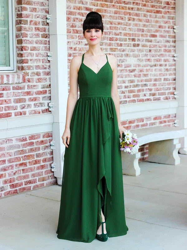 Tie Back Bridesmaid Dresses With Ruffles Slit
