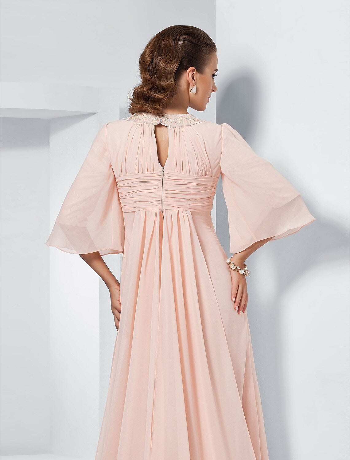 Evening Dresses Elegant Dress Wedding Half Sleeve Jewel Neck with Beading Draping