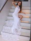 Trumpet/Mermaid Sleeveless Halter Sweep/Brush Train Wedding Dresses