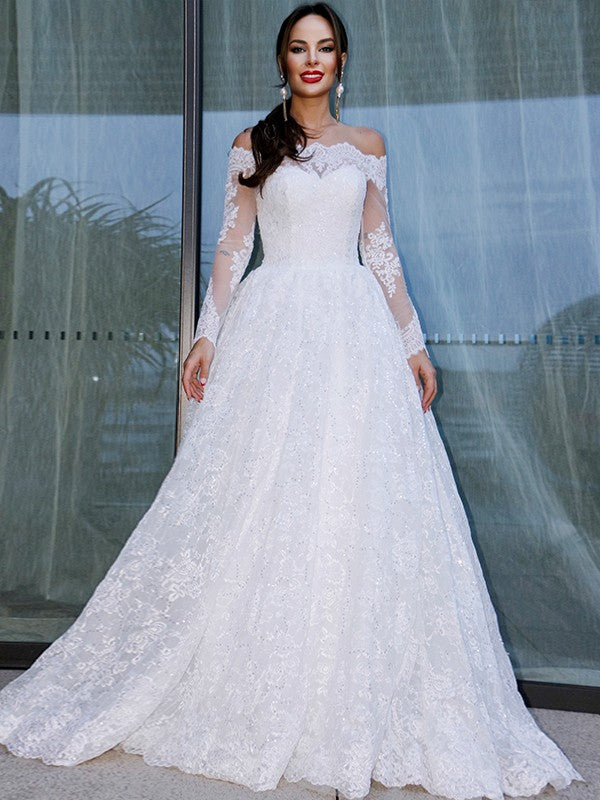 Ball Gown Bateau Long Sleeves Floor-Length Wedding Dresses