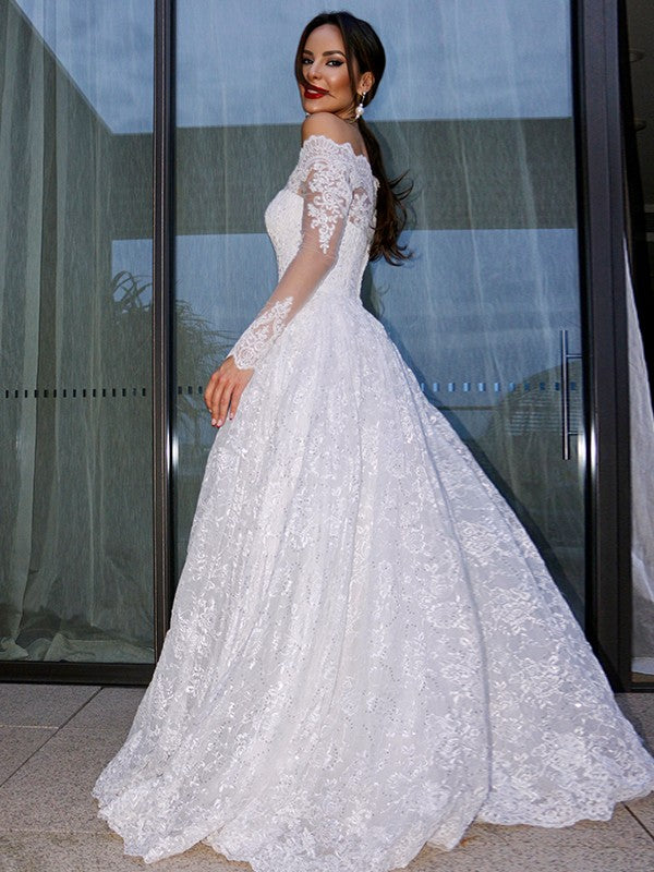 Ball Gown Bateau Long Sleeves Floor-Length Wedding Dresses