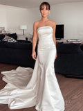 Sheath/Column Ruffles Strapless Sleeveless Court Train Wedding Dresses