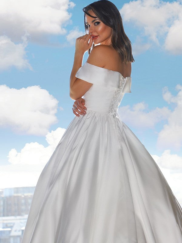 Ball Gown Ruffles Off-the-Shoulder Sleeveless Court Train Wedding Dresses