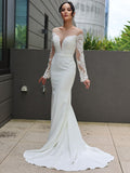 Sheath/Column Scoop Long Sleeves Sweep/Brush Train Wedding Dresses