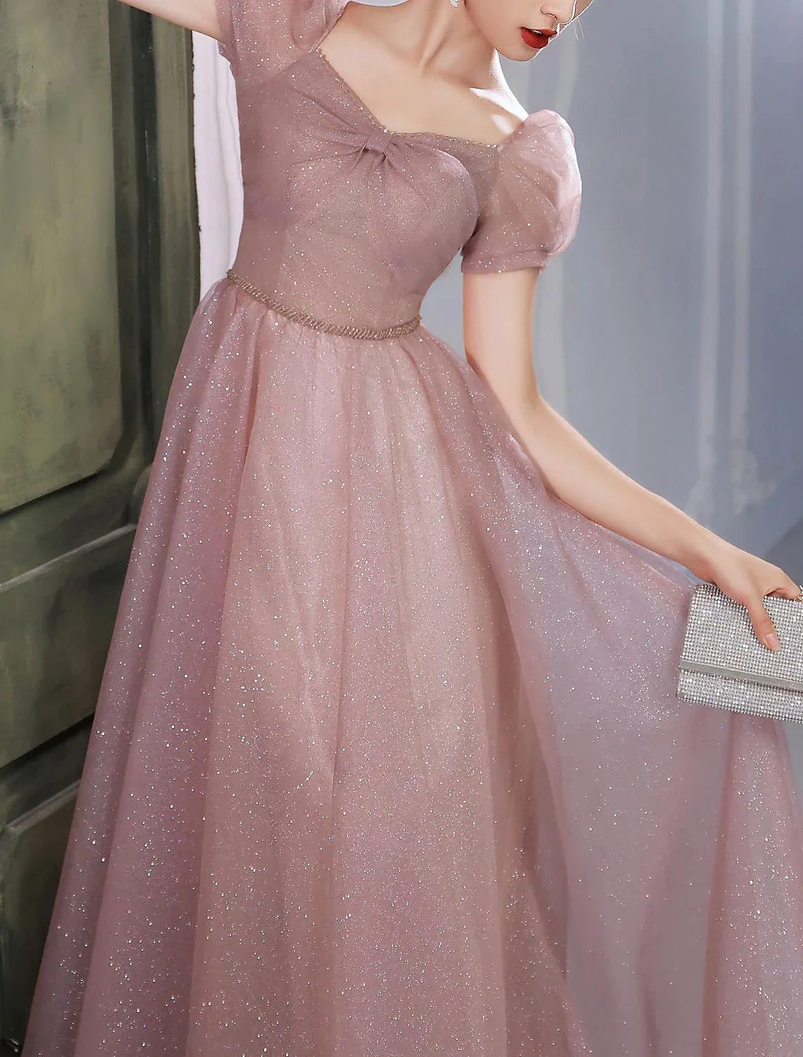 Back Elegant Prom Formal Evening Birthday Dress Sweetheart Neckline Short Sleeve Floor Length with Beading