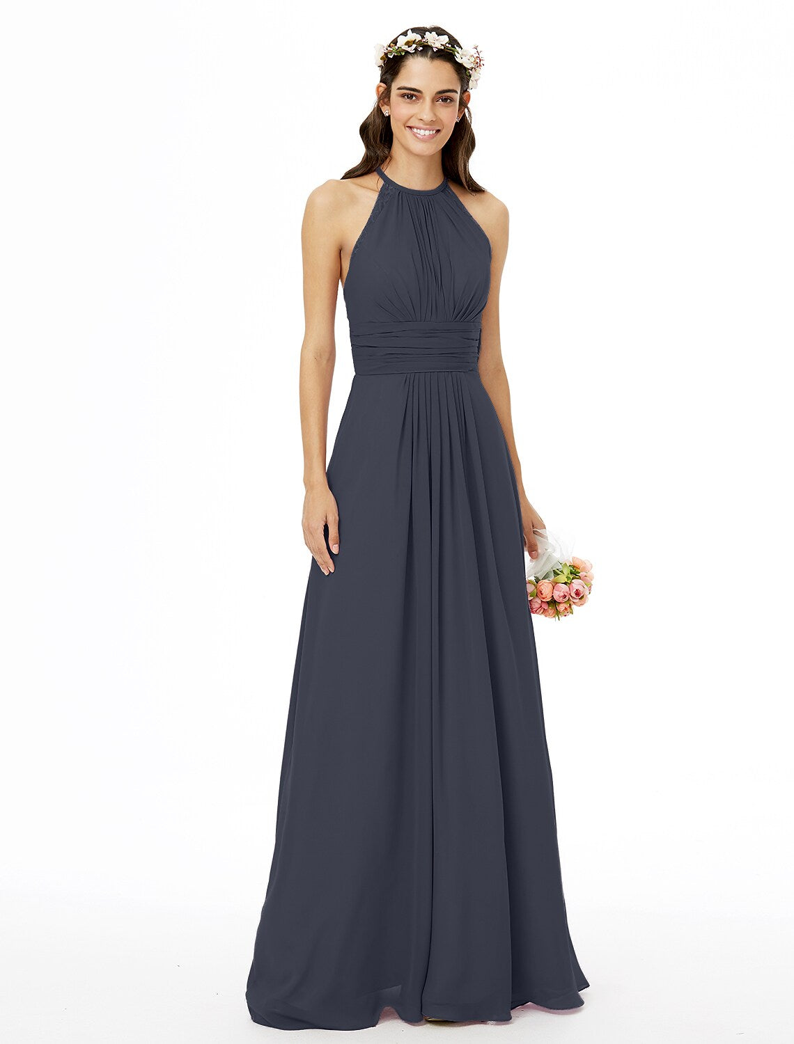 Bridesmaid Dress Sleeveless Beautiful Floor Length with Sash Pleats