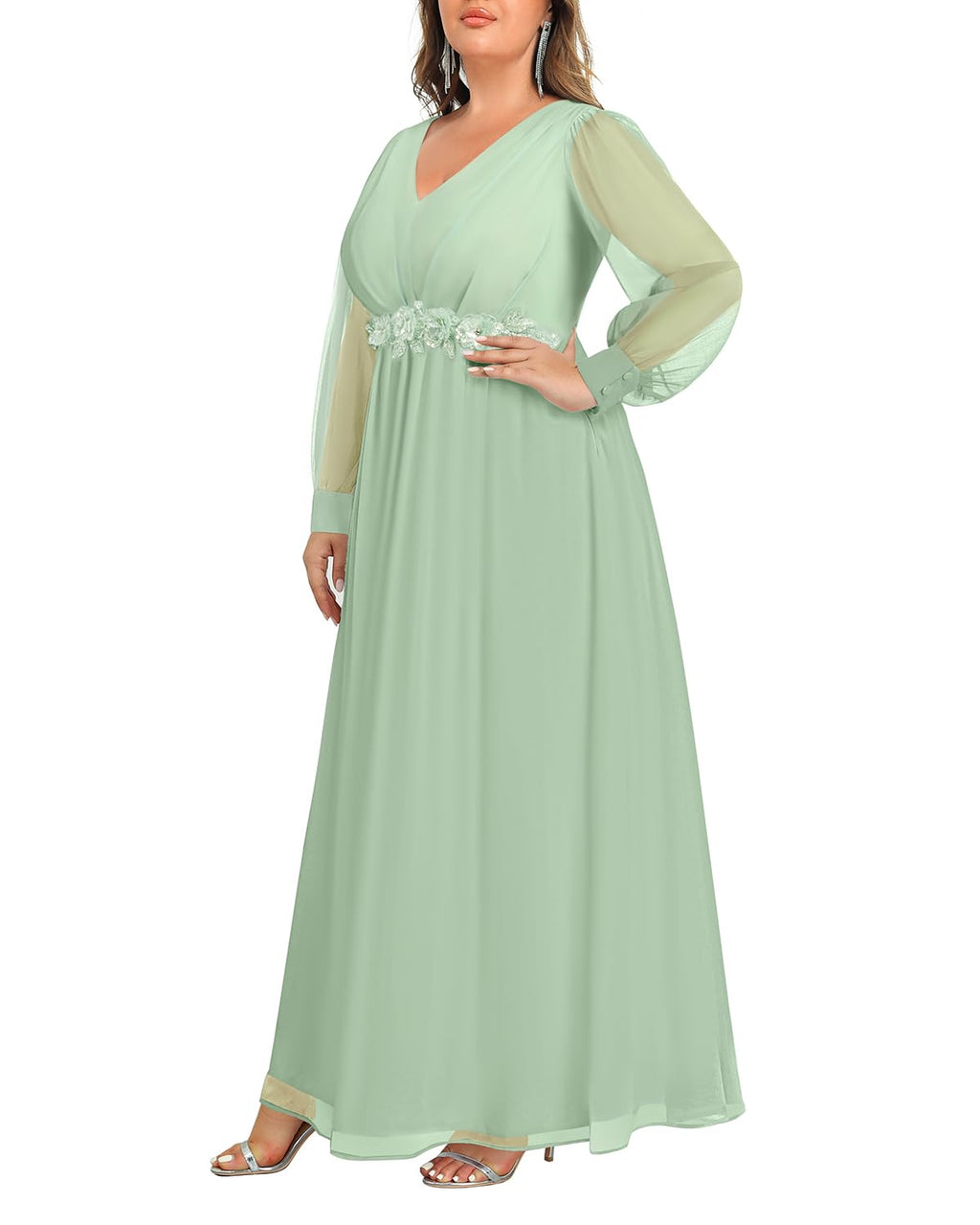 Mother of the Bride or Groom Dresses Fashion Women Plus Size Long Sleeve Applique Maxi Dress Formal Dress Wedding Guests Dresses