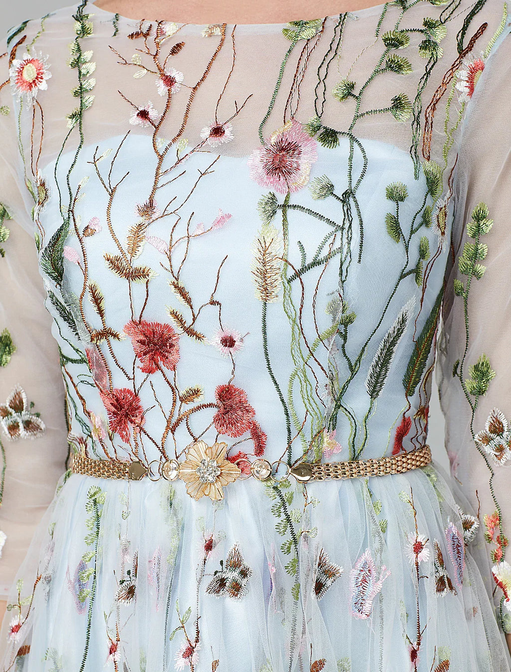 Evening Gown Elegant Dress Floor Length Sleeve with Embroidery
