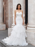 Trumpet/Mermaid Layers Spaghetti Straps Sleeveless Sweep/Brush Train Wedding Dresses