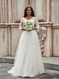 A-Line/Princess Ruched Sweetheart 3/4 Sleeves Sweep/Brush Train Wedding Dresses