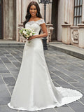A-Line/Princess Scoop Sleeveless Chapel Train Wedding Dresses