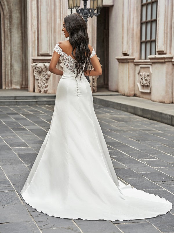 A-Line/Princess Scoop Sleeveless Chapel Train Wedding Dresses