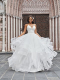 A-Line/Princess V-neck Ruffles Sleeveless Floor-Length Wedding Dresses