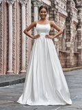 A-Line/Princess Spaghetti Straps Ruffles Sleeveless Sweep/Brush Train Wedding Dresses