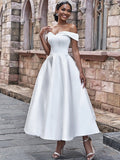 A-Line/Princess Ruffles Off-the-Shoulder Sleeveless Ankle-Length Wedding Dresses