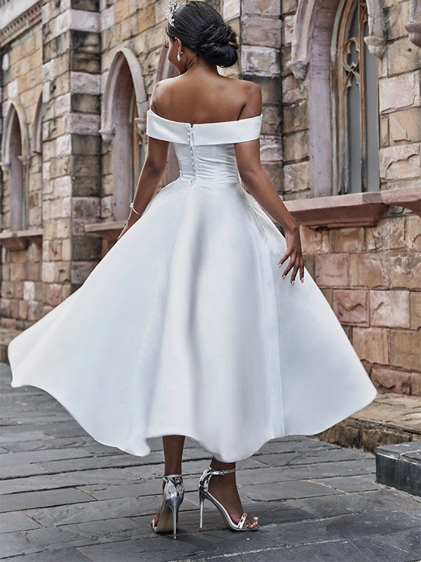 A-Line/Princess Ruffles Off-the-Shoulder Sleeveless Ankle-Length Wedding Dresses