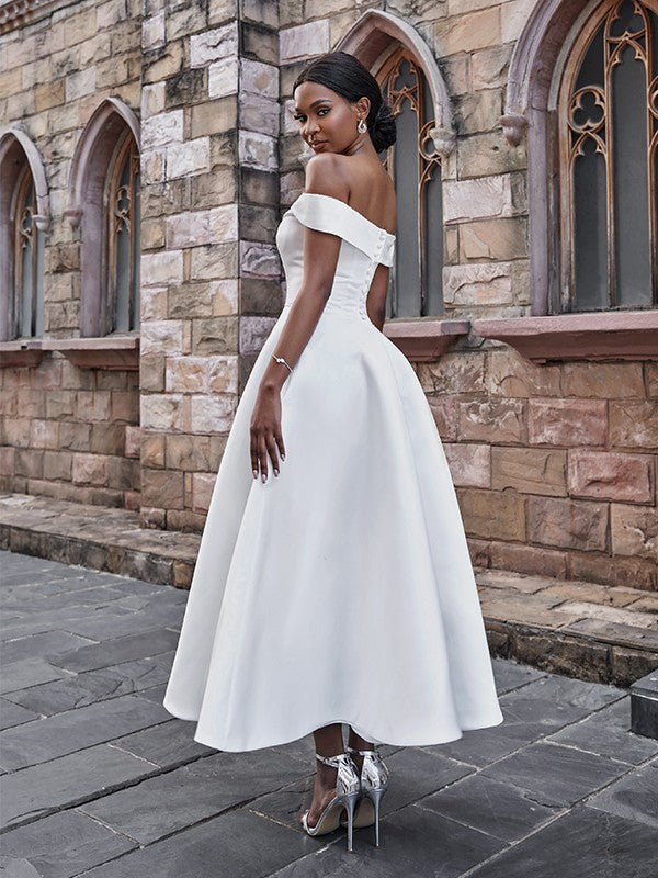 A-Line/Princess Ruffles Off-the-Shoulder Sleeveless Ankle-Length Wedding Dresses