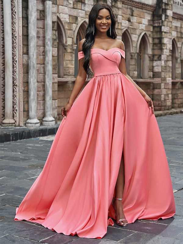 A-Line/Princess Sleeveless Ruffles Off-the-Shoulder Court Train Dresses