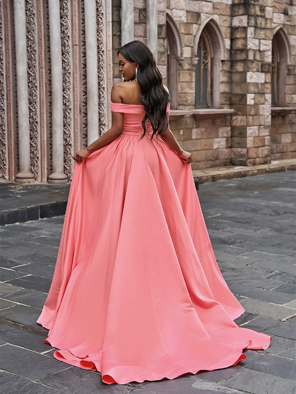 A-Line/Princess Sleeveless Ruffles Off-the-Shoulder Court Train Dresses