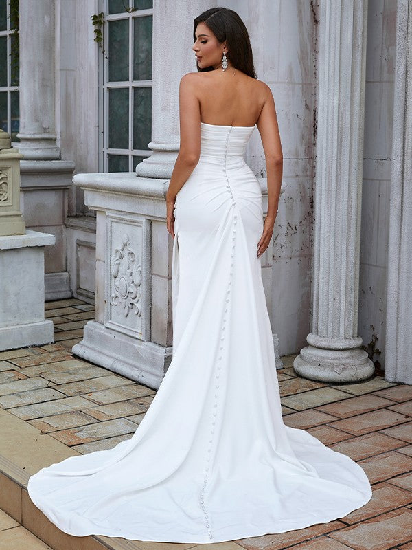 Sheath/Column Ruched Sweetheart Sleeveless Sweep/Brush Train Wedding Dresses