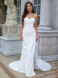 Sheath/Column Ruched Sweetheart Sleeveless Sweep/Brush Train Wedding Dresses