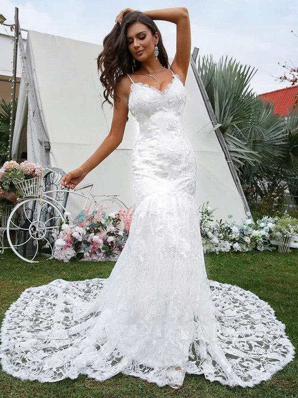 Sheath/Column V-neck Sleeveless Sweep/Brush Train Wedding Dresses