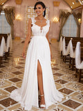 A-Line/Princess Applique Straps Sleeveless Sweep/Brush Train Wedding Dresses