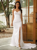 Sheath/Column V-neck Sleeveless Sweep/Brush Train Wedding Dresses