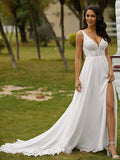 A-Line/Princess V-neck Sleeveless Sweep/Brush Train Wedding Dresses