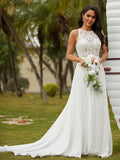 A-Line/Princess Scoop Sleeveless Sweep/Brush Train Wedding Dresses