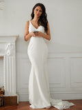 Sheath/Column V-neck Sleeveless Sweep/Brush Train Wedding Dresses