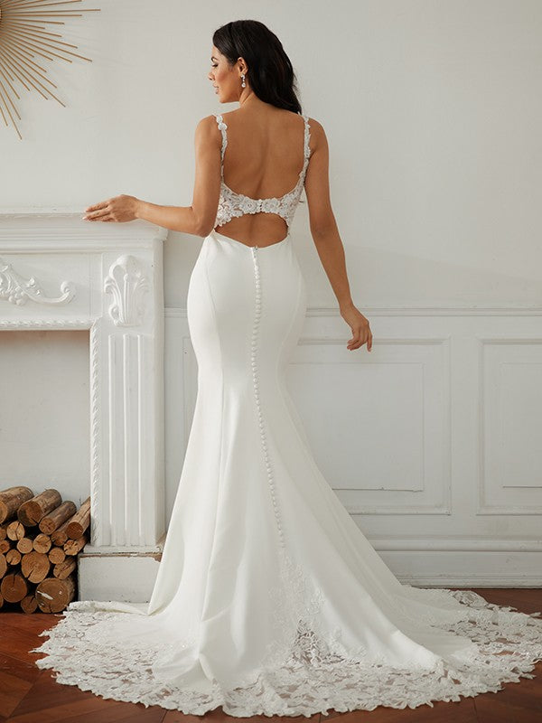 Sheath/Column V-neck Sleeveless Sweep/Brush Train Wedding Dresses