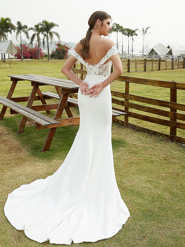 Sheath/Column Off-the-Shoulder Sleeveless Court Train Wedding Dresses