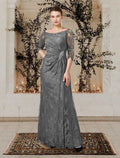 Mother of the Bride Dress Plus Size Elegant Floor Length Short Sleeve Ruffles Crystal Brooch