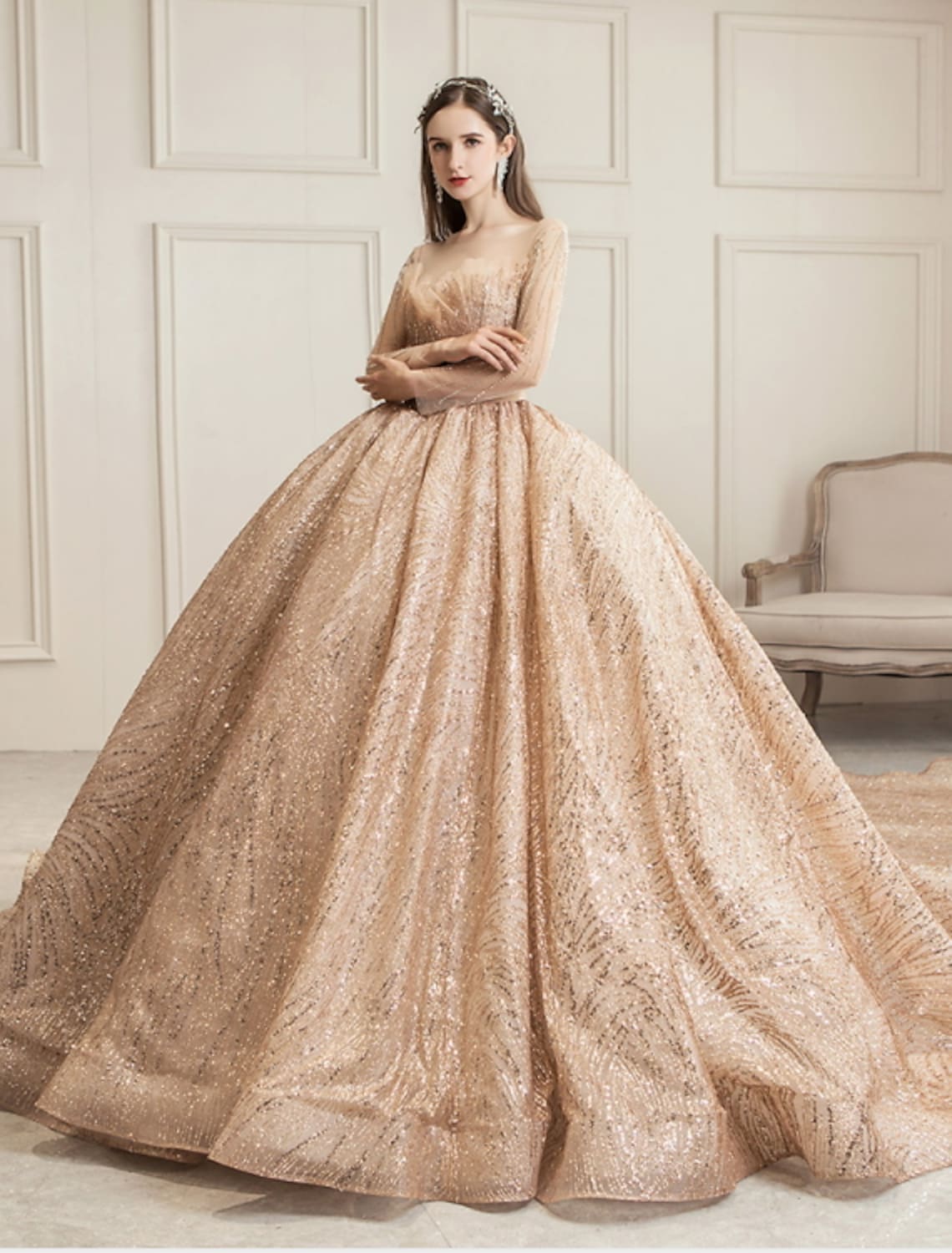 Engagement Wedding Dresses in Formal Wedding Dresses Chapel Train Long Sleeve With Ruched