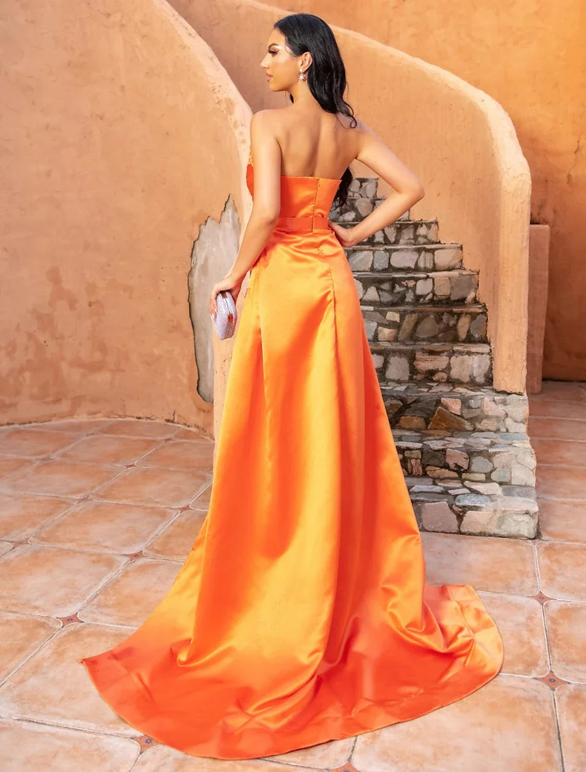 Evening Gown Celebrity Style Dress Formal Sleeveless V Neck with Crystals