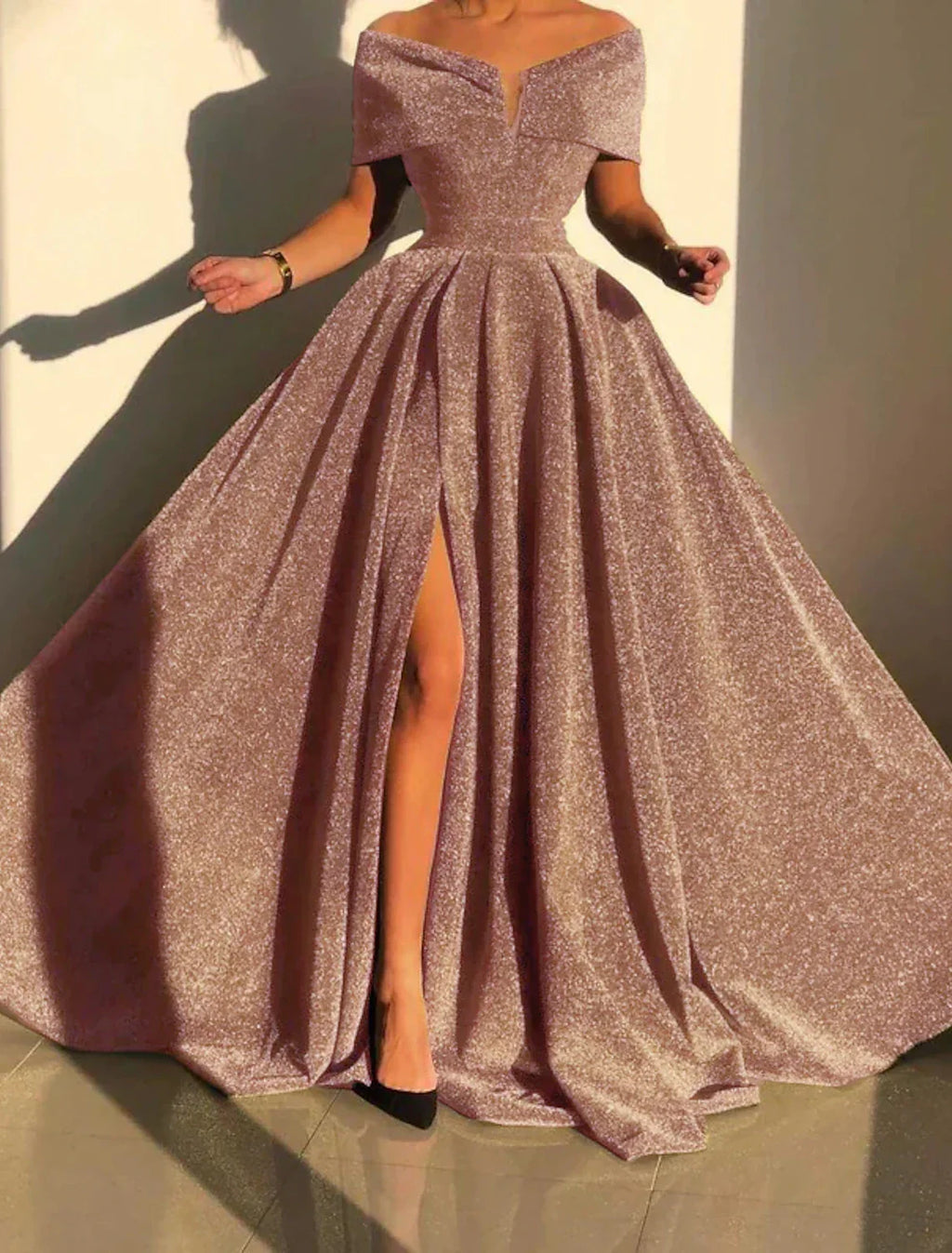 Silver Evening Gown Prom Silver Green Sparkle & Shine Party Formal Dress Formal Fall Court Train Sleeveless Off Shoulder Slit