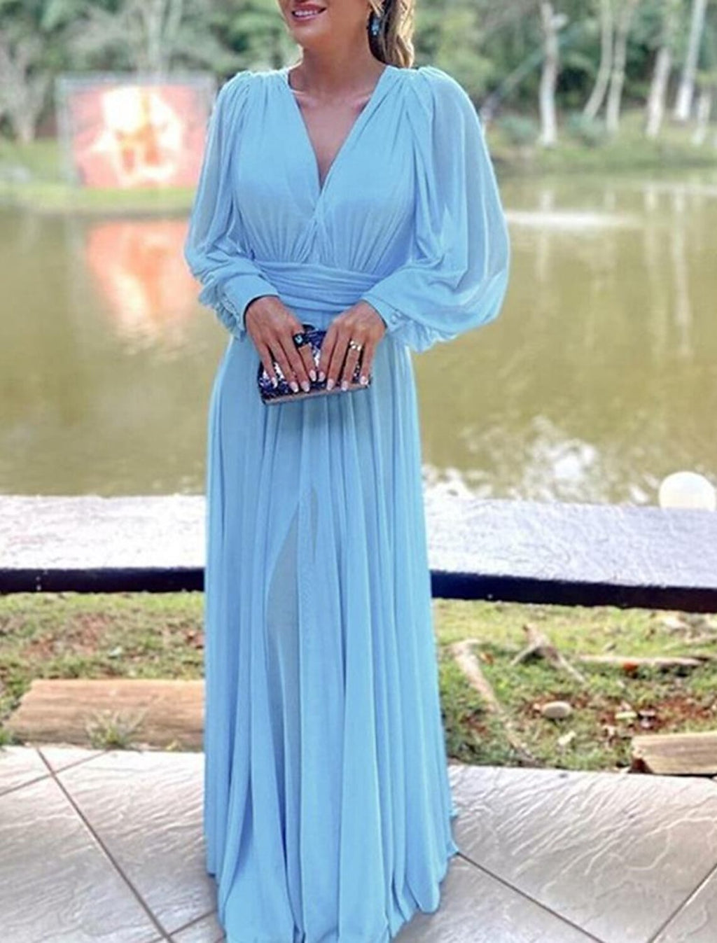 Jumpsuit / Pantsuit Mother of the Bride Dress Formal Wedding Guest Elegant V Neck Floor Length Long Sleeve with Pleats Ruched